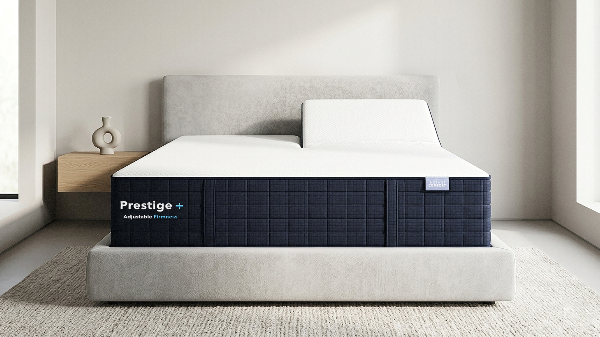 Prestige mattress on a bed in a minimalistic room