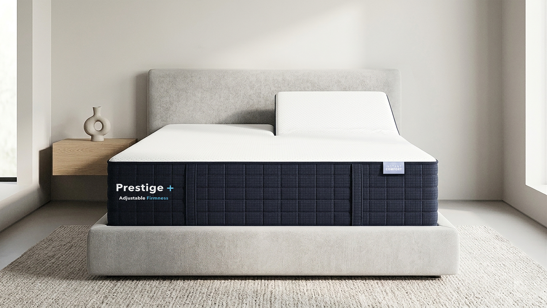 Mattress with 'Prestige' branding on a bed in a room.