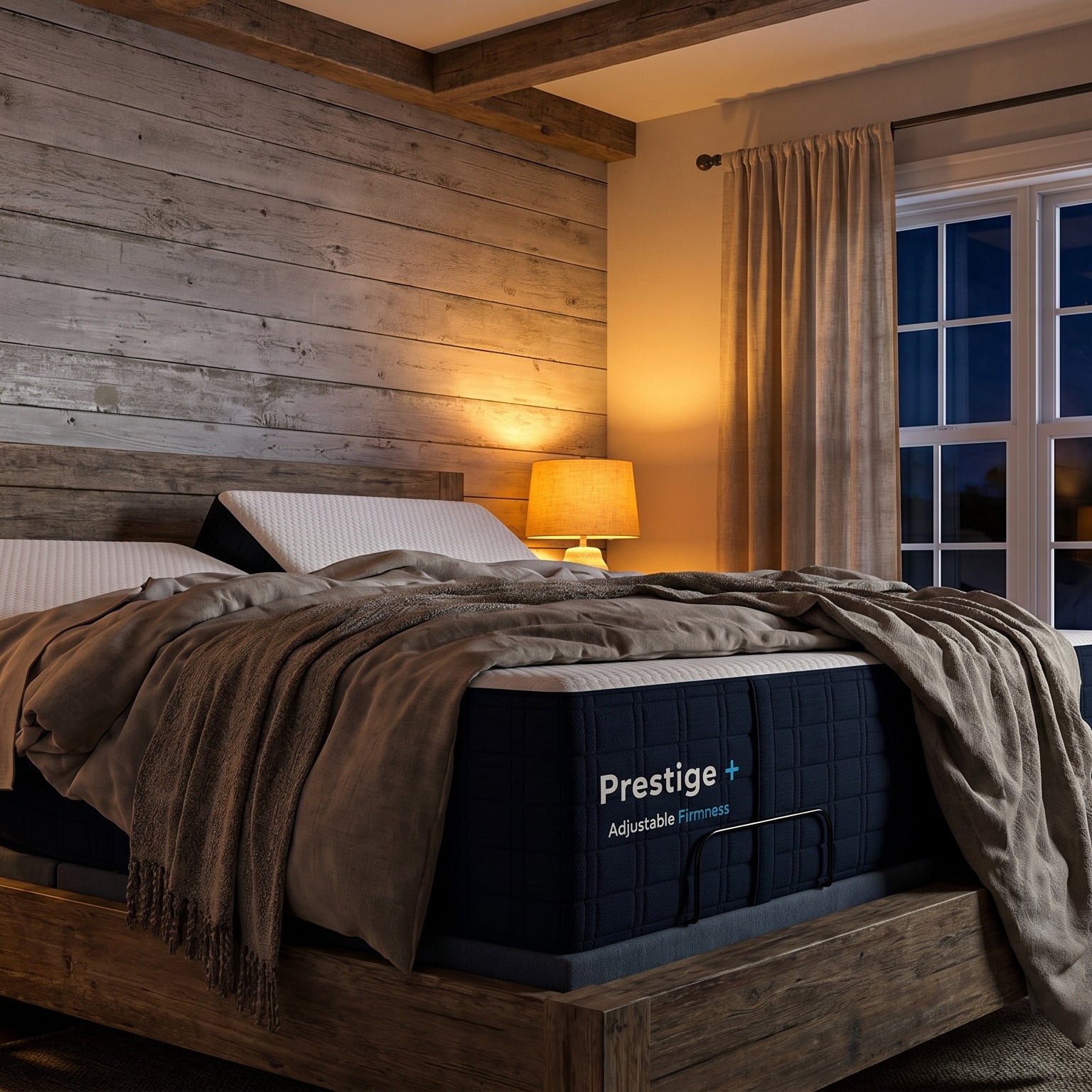 Bed with 'Prestige' adjustable mattress in a bedroom setting