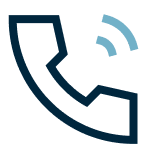 Phone icon with a blue outline and a small blue circle above it on a white background