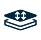 Logo of a blue book with a white square on top