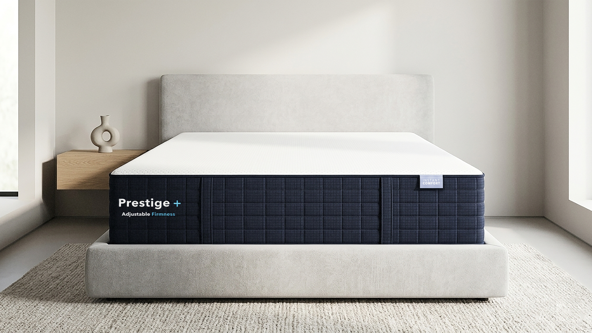 Prestige mattress on a bed in a minimalistic room