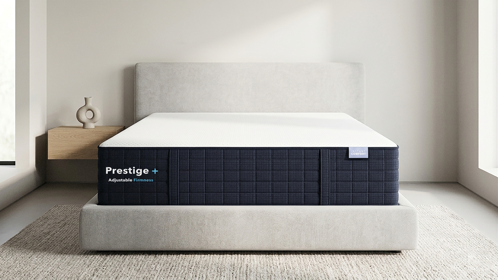 Mattress with 'Prestige' branding in a room setting