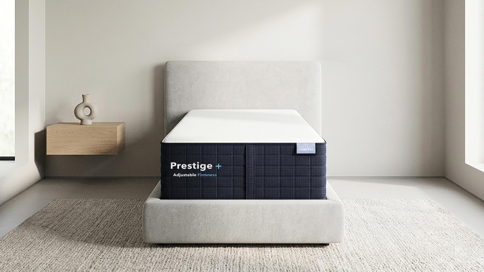 Prestige mattress on a bed in a minimalistic room