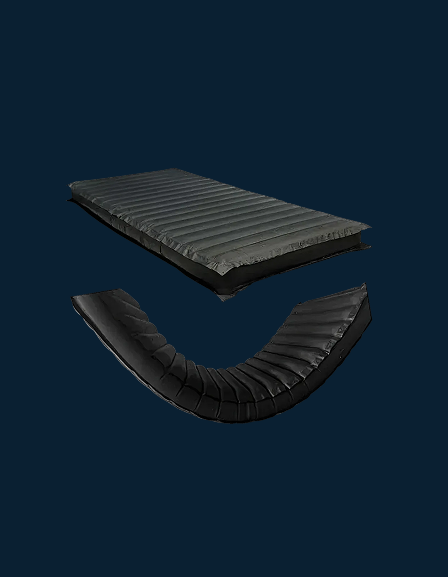 Two black inflatable mattresses on a dark blue background