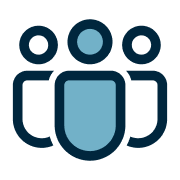 Icon of a group of people with blue circles on a white background