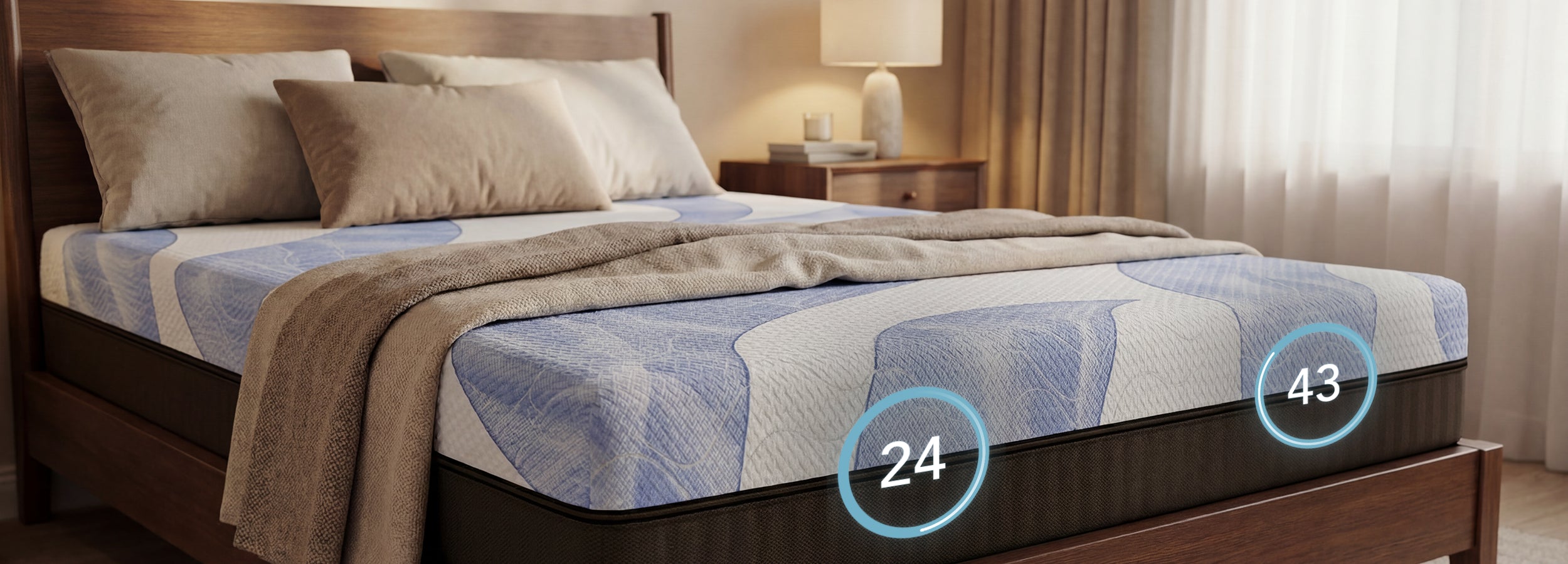 Mattress with digital display showing numbers on a bed in a bedroom setting.